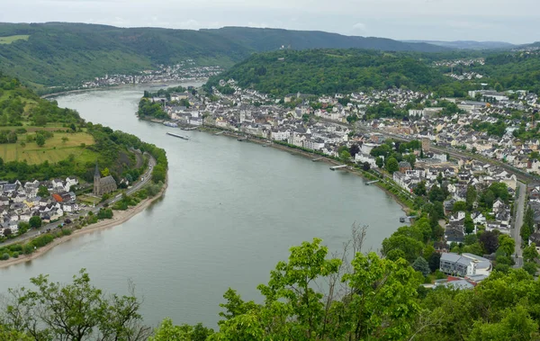 Flygfoto Över Boppard Vid Floden Rhein Hunsrueck Distriktet Rhein Pfalz — Stockfoto