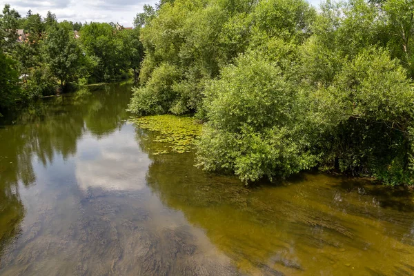Idylliczna Sceneria Nad Rzeką Jagst Hohenlohe Obszar Południowych Niemiec Okresie — Zdjęcie stockowe