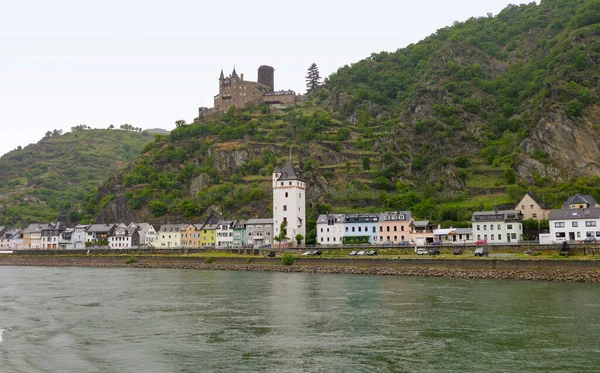 Sankt Goarshausen Com Castelo Katz Desfiladeiro Reno Renânia Palatinado Alemanha — Fotografia de Stock