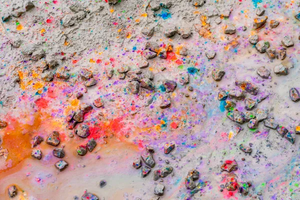 Full Frame Abstract Shot Showing Various Colorful Paint Splatters Muddy — Stock Photo, Image