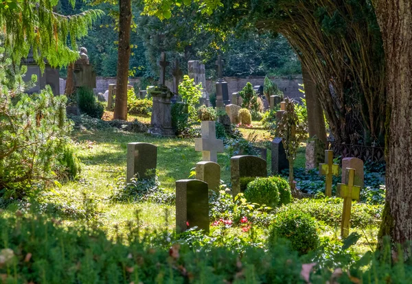 Idylliska Soliga Kyrkogårdslandskap Schwaebisch Hall Sommaren — Stockfoto