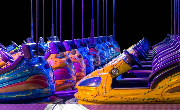 Rowed Colorful Bumper Cars Front Black Back — Stock Photo, Image