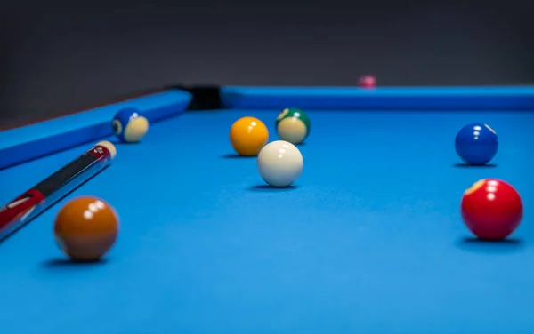 Cue Sports Scenery Billiard Balls Blue Ambiance — Stock Photo, Image