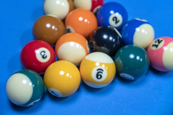 Cue Sports Scenery Billiard Balls Blue Ambiance — Stock Photo, Image