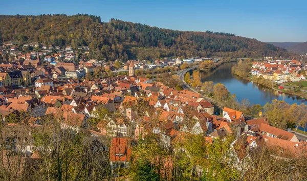 Vanuit Lucht Uitzicht Wertheim Een Stad Zuid Duitsland Avonds — Stockfoto