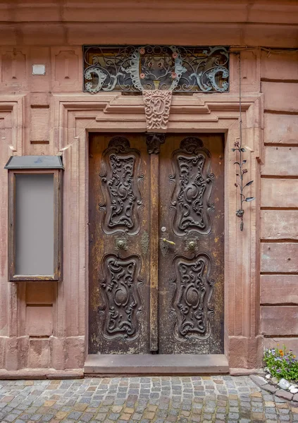 Historic Wooden Ornamented Door Seen Wertheim Main Southern Germany — Stock Photo, Image