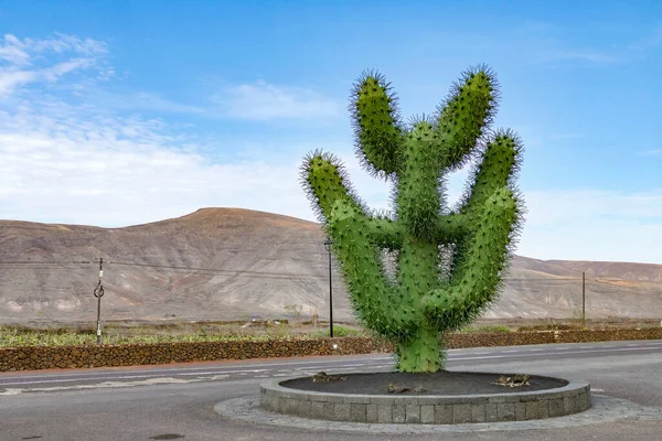Sculpture Cactus Lanzarote Une Île Des Îles Canaries Dans Océan — Photo