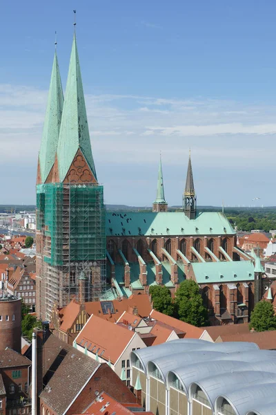 Kuzey Almanya Bir Şehir Olan Luebeck Hanseatik Şehri Nin Havadan — Stok fotoğraf