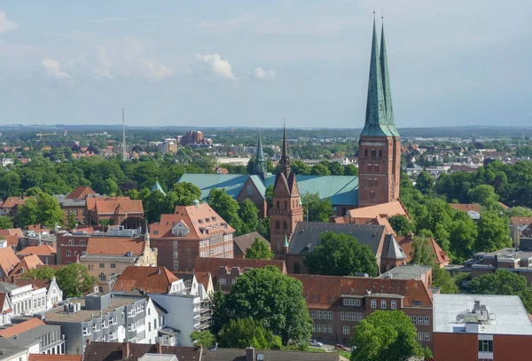 Kuzey Almanya Bir Şehir Olan Luebeck Hanseatik Şehri Nin Havadan — Stok fotoğraf