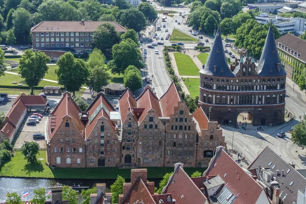 Luchtfoto Van Hanzestad Luebeck Een Stad Noord Duitsland — Stockfoto