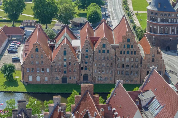 Kuzey Almanya Bir Şehir Olan Luebeck Hanseatik Şehri Nin Havadan — Stok fotoğraf