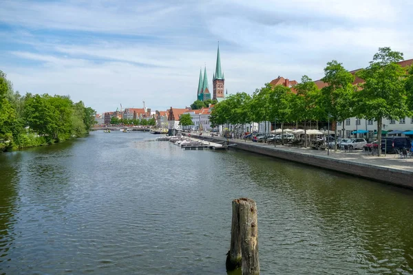 Vízparti Táj Obertrave Luebeck Egy Város Észak Németországban — Stock Fotó