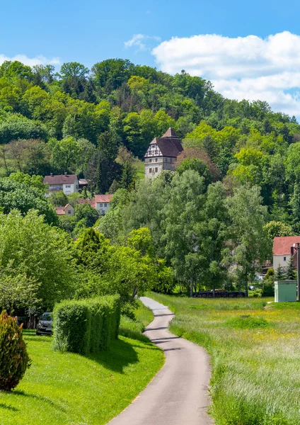 Slunečné Scenérie Včetně Malého Hradu Okolí Buchenbachu Hohenlohe Německo — Stock fotografie