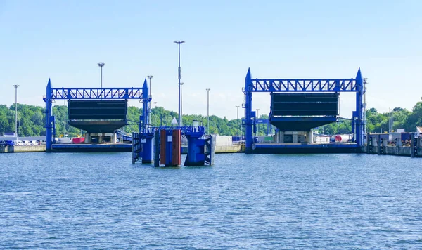 Sunny Scenery Ferry Harbour Travemuende — Stock Photo, Image