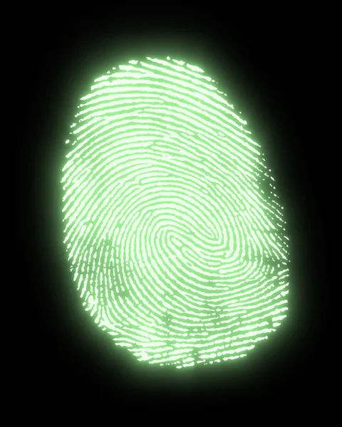 A green glowing fingerprint in black back — Stock Photo, Image