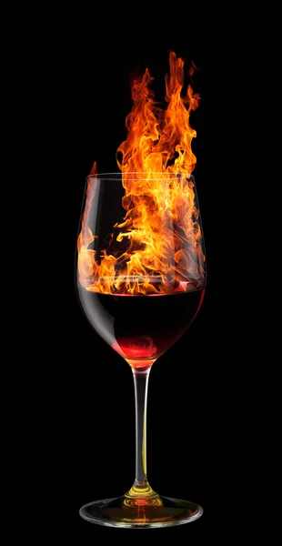 Glass of burning red wine — Stock Photo, Image