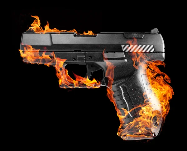 Brandende zwarte pistool — Stockfoto