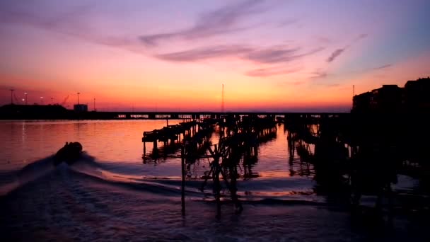 Chioggia Wenecja Włochy Nocny Krajobraz Zatoki Kijkami Hodowli Małży — Wideo stockowe