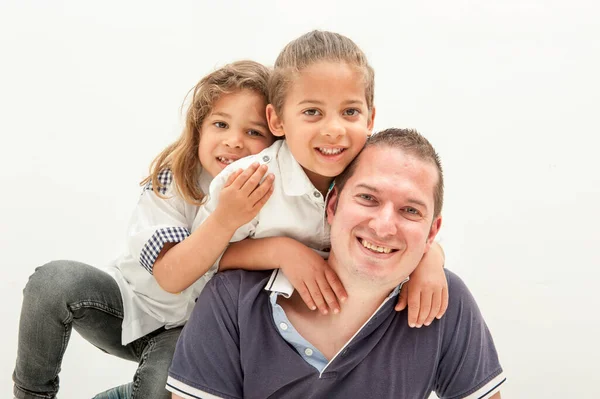 Happy Young Caucasian Father Having Fun Little Multiracial Children Happy — Stock Photo, Image