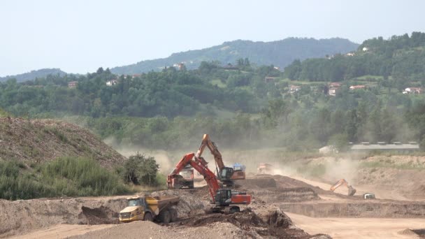Dump Truck Excavator Work Extraction Excavator Loads Soil Body Dump — Stock Video