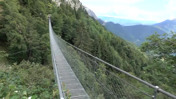 Metalen Hangbrug Valli Del Pasubio Noord Italië Zomer — Stockvideo