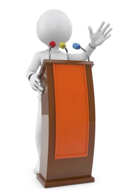 3D insanlar - adam, kişi bir tribün konuşma. Konuşma