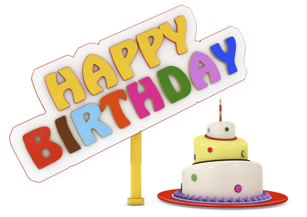 Feliz cumpleaños palabras multicolores y pastel — Foto de Stock
