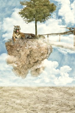  Tiger lying on a floating rock clipart