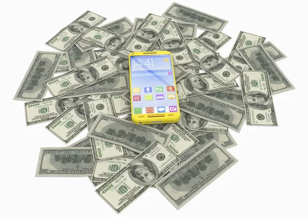 Mobiele telefoon en dollar bank notes Stockafbeelding