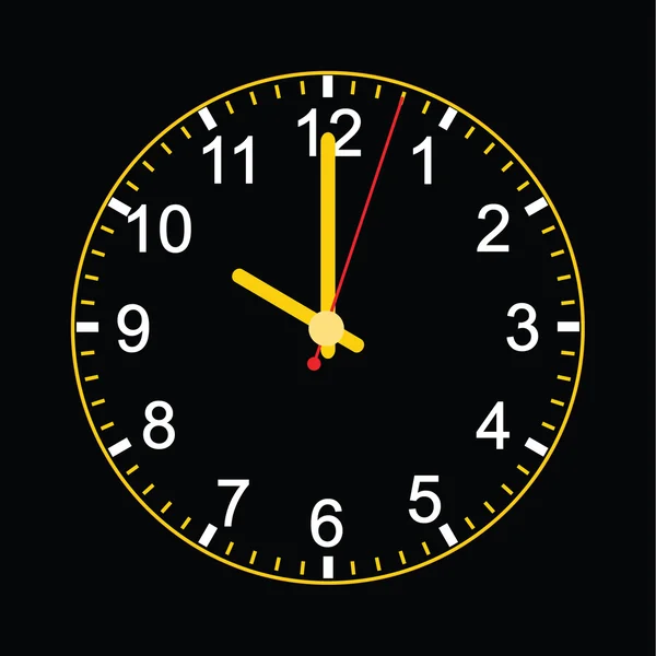 Reloj analógico sobre fondo negro — Vector de stock
