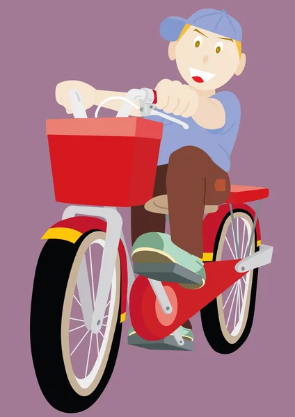 Little Boy Rides Bicycle — Stock Vector