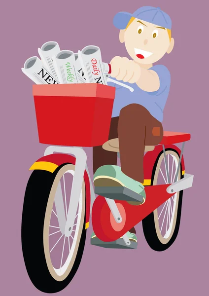 Мальчик из газеты ездит на велосипеде — стоковый вектор