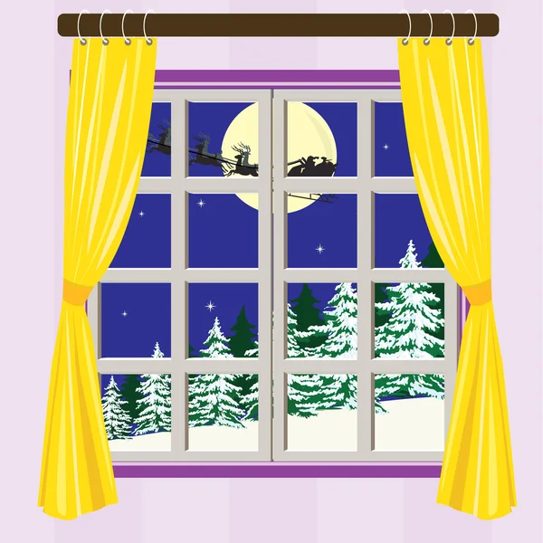 Vista exterior en la noche de invierno — Vector de stock