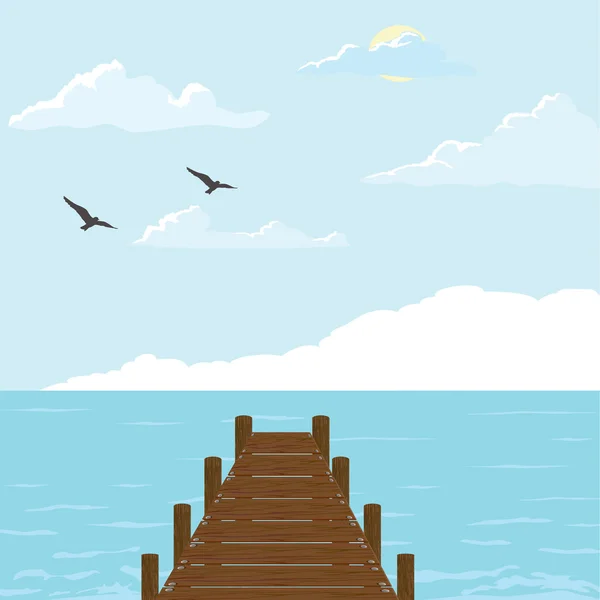 Dřevěný most na moři — Stockový vektor