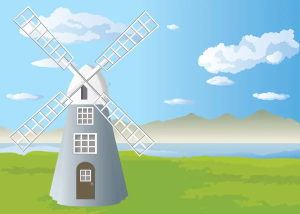 Tower Windmill In The Field — Stock Vector