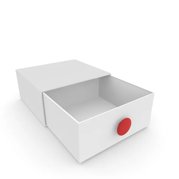 Leere weiße Schachtel mit rotem Griff mit Ausziehfach für Geschenke — Stockfoto