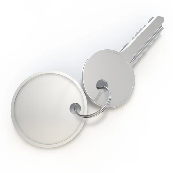 De sleutel met tag op witte geïsoleerde achtergrond — Stockfoto