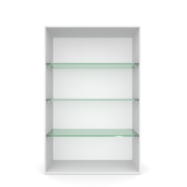 Beyaz boş vitrin cam raflar yeşil ile