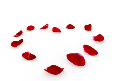 Kırmızı gül yalan-bir kalp şeklinde yerdeki kırmızı yaprakları