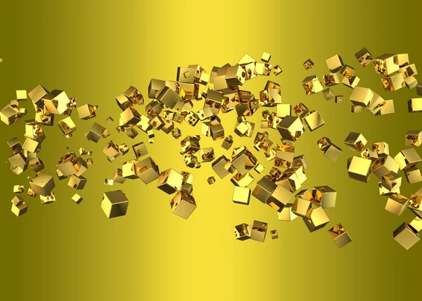 Fond abstrait avec cubes dorés sur dégradé jaune — Photo