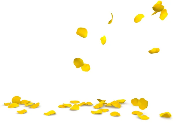 Pétales de rose jaune volant sur le sol — Photo