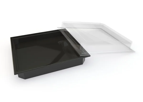 Пустой контейнер с прозрачной крышкой для суши, японских рулонов и других продуктов и товаров — стоковое фото