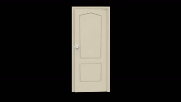 门是开着的.门的后面是一把铬钥匙。孤立的黑色背景 — 图库视频影像