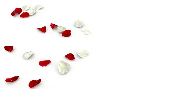 Red White Petals Scattered Left Image Right Empty Space Your — Stock Photo, Image