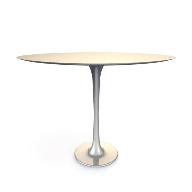 Beyaz yalıtımlı arka planda metal gümüş bir masa. Tasarımınız için masada boş yer var. 3 Boyutlu Hazırlama