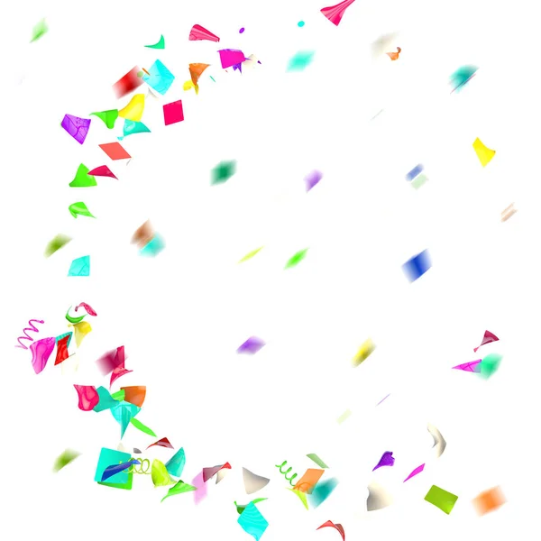 Colorful Confetti Fly Circle Background Smeared Confetti Motion Isolated White — Stock Photo, Image