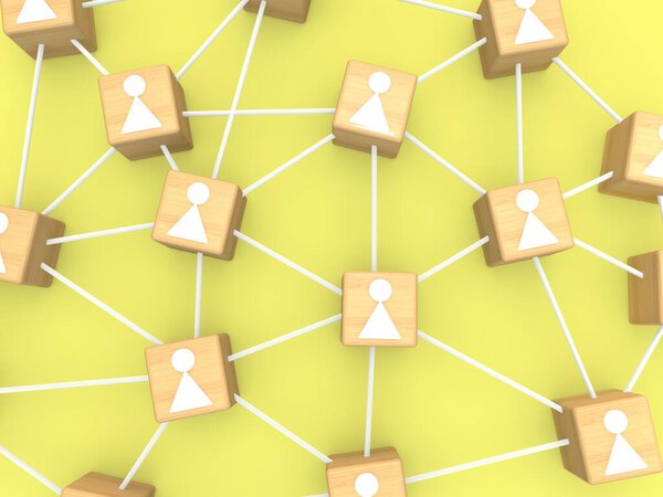 Командная работа, сетевая и общественная концепция. Соединение людей в одну сеть. 3D рендеринг