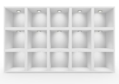 Empty white shelves with lighting clipart