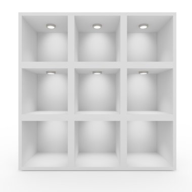 Empty white shelves with lighting clipart