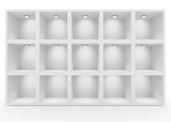 Boş beyaz raf aydınlatma ile